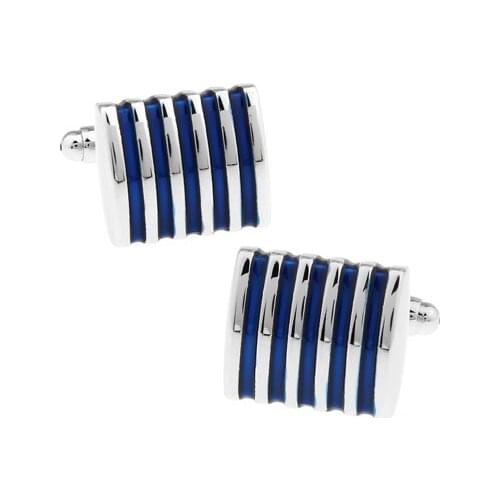 1 Pair Retail Mens Cufflinks Blue Color Brass Fashion Stripes Business Design