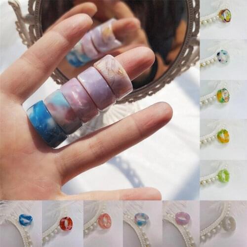 1PC Colorful Transparent Acrylic Ring Irregular Marble Pattern Resin Open Rings Vintage For Women Girls Korea Jewelry Ring