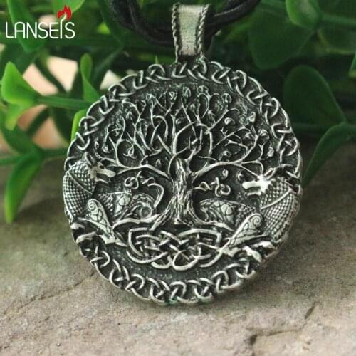 Lanseis 10pcs Two wolves sigil commissioned Celt wolf pendant two wolves tree of life and world tree jewelry viking men necklace