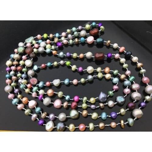 100% Real Pearl Jewelry ,AA 4-7MM 60inches Long Multi Color Freshwater Pearl Necklace,Women Party ,Love,Mothers Day Gift