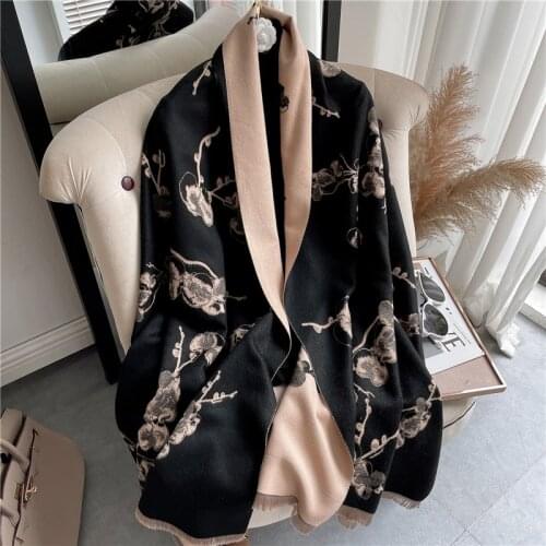 2021 Fashion Thick Warm Blanket Cashmere Scarf Hijab Women Floral Print Double-sided Pashmina Lady Shawl Wrap Female