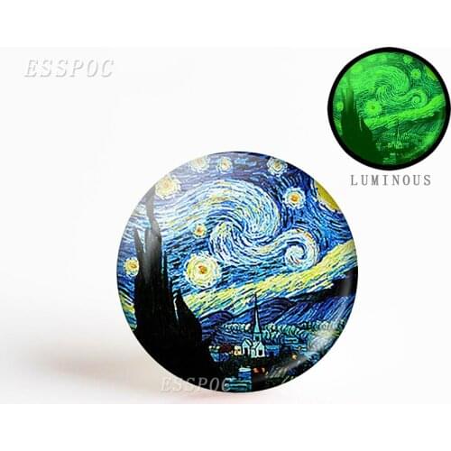 5pcs/set Van Gogh Painting Round 25 Mm Luminous Glass Convex Handmade Art Jewelry Supply Production