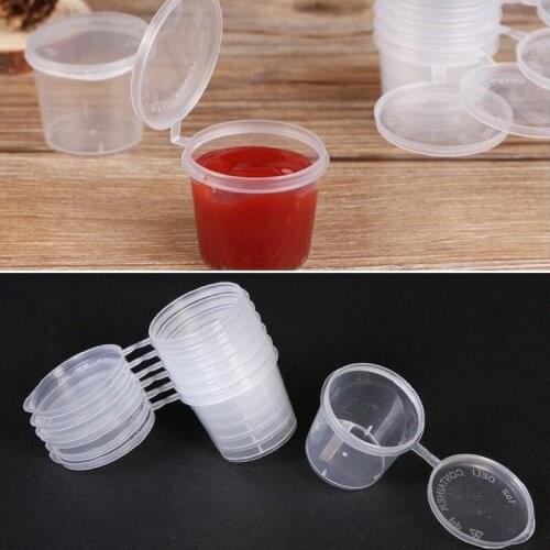 50Pcs/Set Plastic Small Sauce Food Cups Storage Containers Clear Boxes + Lids 25ml 40ml