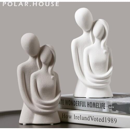 Nordic Abstract Statue Small Sculpture Lover Hugging Couple Figurines Thinker Character Ornaments Ceramic Living Room Decoration
