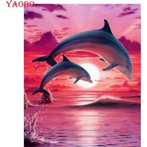 5D Square/Round Diamond Embroidery Dolphin Animal Patterns Diamond Mosaic sale DIY Diamond Painting Cross Stitch Full Rhinestone