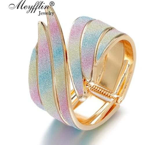 Meyfflin Unique Design Metal Cuff Bracelets & Bangles for Women Jewelry Fashion Gold Color Feather Width Charm Bangle Bijoux