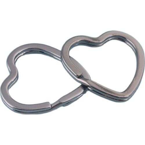 Heart Shape Keyrings 6pcs *32mm Gunmetal Color Metal Split Rings for Key Chain Wholesale Lanyard Findings