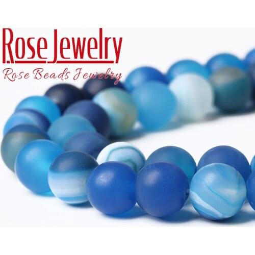 Natural matte Blue Stripes Agates Stone Beads natural black agates loose spacer beads for Jewelry Making DIY Bracelet 4-12 mm