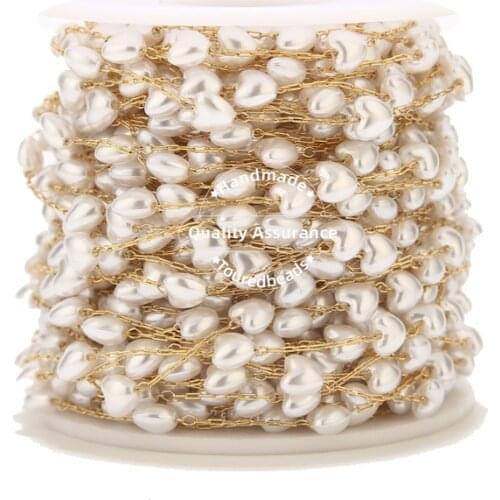 2M Stainless Steel 6mm Artficial Heart Pearl Chains For Eyeglasses Women Necklace Chain Jewelry Making