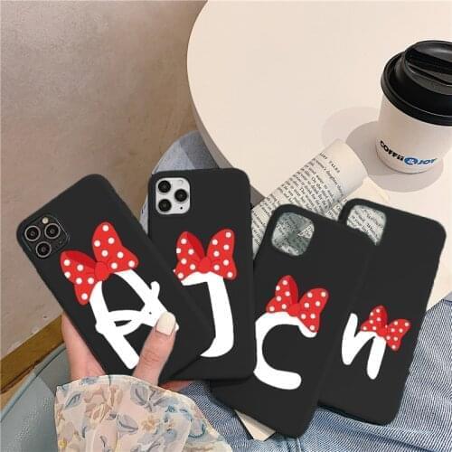 Cute Bow Alphabet Letter Case For Huawei P30 P20 P40 Lite E P Smart 2019 2021 Nova 5T Silicone TPU Cover For P30lite Coque Funda