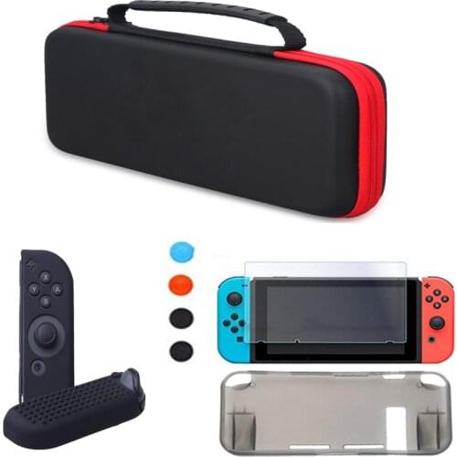 Nintend Switch NS Console Carrying Storage Bag TPU Grip Case Skin Shell High Light Screen Protector Silicone Case Cap 8 In 1 Kit