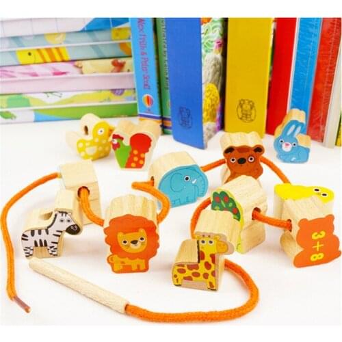 Childrens Wooden Beads Toys Cartoon Animal Number Together Fashion Kit DIY Educational Toy Baby Boys Girls Craft Gifts with Box
