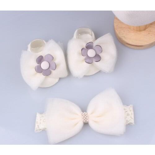 Newborn Baby Headband and Socks Set Princess Baby Girl Hair Accessories Flower Bowknot Hairbands Infant Photography Props