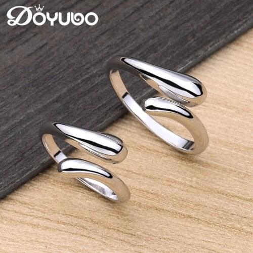 DOYUBO Korean Design 925 Sterling Silver Couples Rings Adjustable Size Solid Silver Lovers Engagement Rings Engraved Names VB361