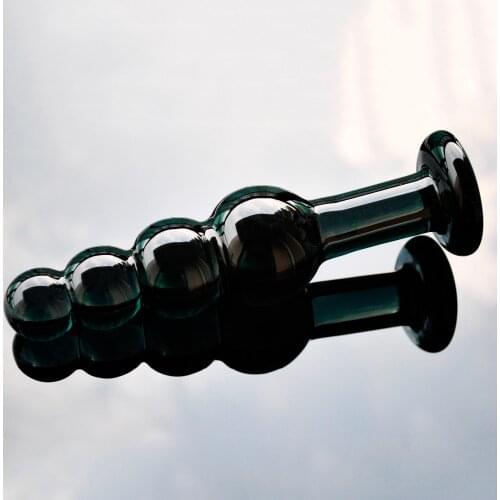 Erotic Product Pyrex Glass Anal 4 Beads Anal Cord Butt Plug Crystal Dildo Dick For Women Men Anal Stimulator Sex Toy Shop Black