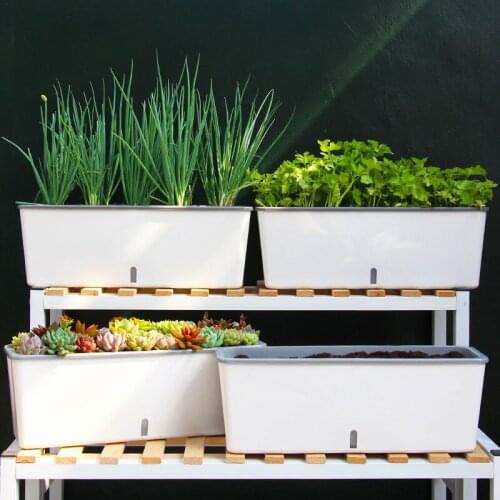 Self-Watering Planter Pots Long Strip Double Layer Flower Pot for Indoor Home Garden Modern Decorative EL