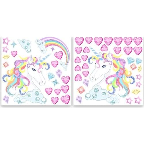 HOT Fantasy Unicorn Heart Stars Rainbow Wall Sticker Girls Bedroom Wall Decal Art Decal DIY Nursery Home Decor