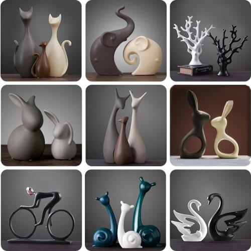 Nordic Ceramic Animals Ornaments Porcelain Ins Style Decorations Home Cabinet Crafts Elephant Cat Deer Rabbit Snail Miniatures