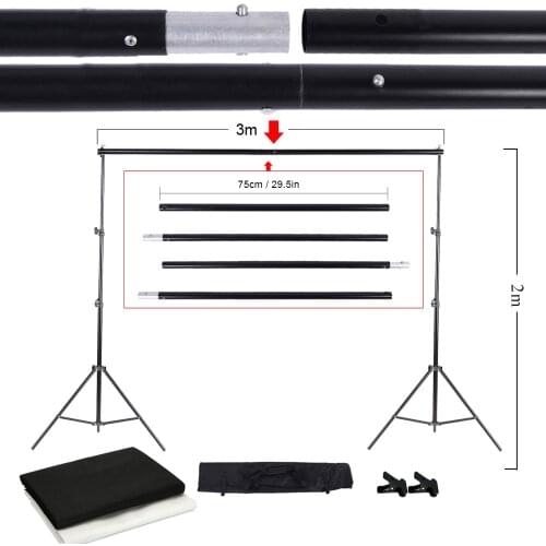 Photo Studio Kit Set Backdrop Stand with Storage Bag Black White Nonwoven Backdrops and Mini Clips