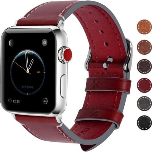Wax Leather Watch Band for iWatch 42mm 38mm/ 44mm 40mm Series 4/3/2/1 for Apple Watch Band with Silver Buckle