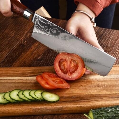 Kitchen Knife Japanese Nikiri Knives Damascus Steel VG10 Meat Vegetable Knife Color Wood Handle