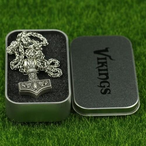 LANGHONG 1pcs Thors Hammer Necklace Norse Viking Thors Hammer Amulet Pendant Necklace Talisman Jewelry
