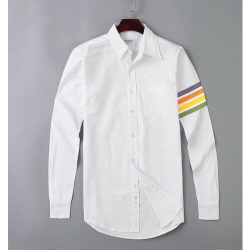 2021 Fashion TB THOM Brand Shirts Men Slim White Multicolor Sleeve Casual Shirt Turn Down Collar Oxford Solid Mens Clothing