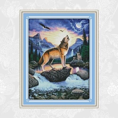Joy sunday cross stitch howling wolf handwork beginner embroidery sets printed canvas 11ct 14ct needlework crafts