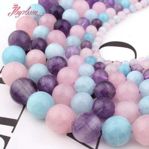 Natural Lavender Aquamarines,Amethysts,Quartz Round Loose 6/8/10/12mm Stone Beads For DIY Necklace Bracelet Jewelry Making 15"