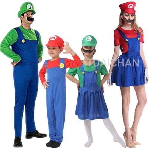 Super Mario Clothes Adults and Kids Mario Family Bros Cosplay Costume Set Children Gift Halloween Party MARIO & LUIGI Clothes