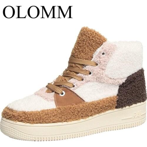 OLOMM 2019 autumn and winter womens new fur shoes European and American fashion wild lace flat shoes warm shoes women AB-113