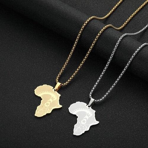 Cxwind Hip hop National Borders African Map Pendant Necklace for Men Women Stainless Steel Gold Choker Jewelry Travel Gift