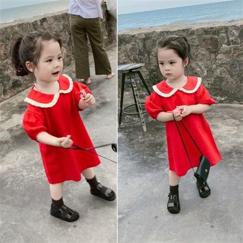 Girl Dress Kids Baby Clothes 2021 Red Spring Summer Toddler Outwear Prom Party Uniform Dresses Cotton Children Clothing