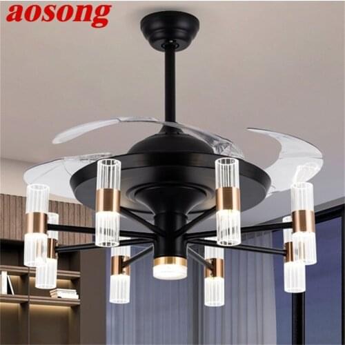 AOSONG New Ceiling Fan Light Invisible Lamp With Remote Control Modern LED For Home Living Room 120V 240V