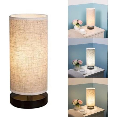 2PCS Bedside Table Lamp, Modern Simple Design Desk Lamp with Cylinder Fabric Shade and Black Base, for Bedroom