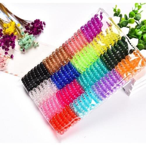 100 PCS Lots 3.5 CM Colorful Clear Coffee Rope Gum Rubber Bands Hair Ring Spiral Elastic Hair Bands Hair Accessories For Women