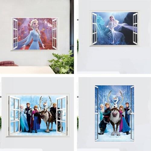 Disney Frozen Princess 2 Elsa Anna Cartoon Wall Stickers Girls Children Room Background Decoration Removable Kids Bedroom Poster