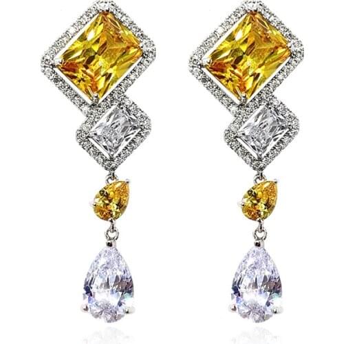 Vintage Topaz Cz Dangle Earring 925 Sterling silver Party Wedding Drop Earrings for Women Bridal Promise Jewelry Gift