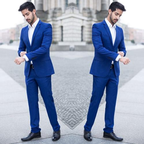 Tailored Made Business Men Suits for Wedding Groom Tuxedos Royal Blue Blazer 2Piece Slim Fit Terno Masculino Trajes para Hombre