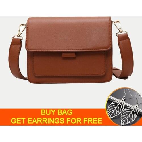 Vintage Square Shoulder Bags for Women Solid Color Leather Crossbody Messenger Bag Purse Female Fashion Small Handbag