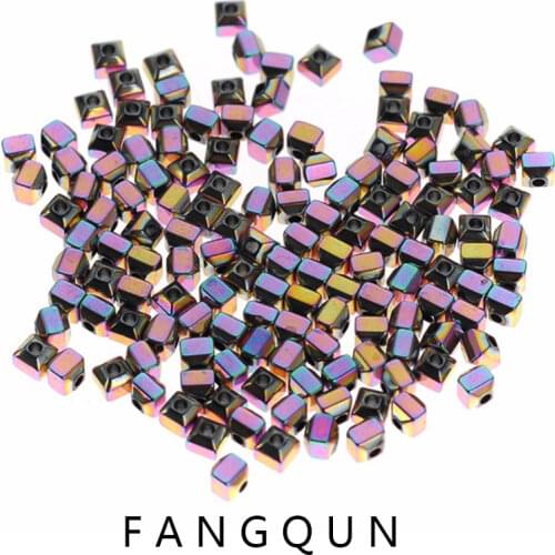 Natural Stone 3*3mm Hematite Bright Beads Square shape Faceted Plated beads For DIY Necklace Bracelet Jewelry Making Accessories