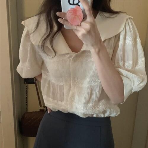 Alien Kitty Apricot Lace Chic Prom Lady Gentle 2021 Loose Elegance Girls Sweet Stylish Femme Summer High Street Shirts Tops