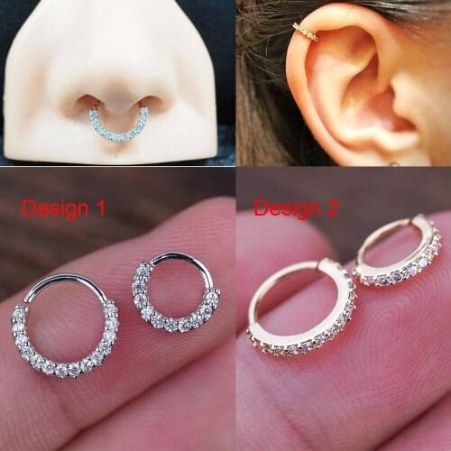 1Pc 0.8x6/8mm Clear Zircon Daith Piercing Hoop Daith Hoop Earring Small Hoop Earring Septum Piercing Hook Piercing