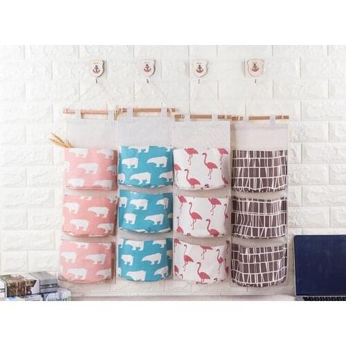 1PC Cotton Linen 3 Pocket Hanging Organizer Bag Door Wall Multi-layer Holder Makeup Jewelry Storage Box Home Decoration NX 045