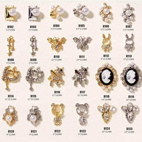 10PCS, 3d Nail Art Elegant Types Gold Alloy With Pearls Crystal Rhinestones Nail Tips Decorations