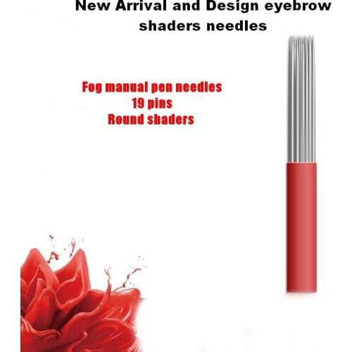 100Pcs Red Shaders Permanent Makeup Manual 19 Pin/Needle Blade Eyebrow Tattoo Products Free shipping