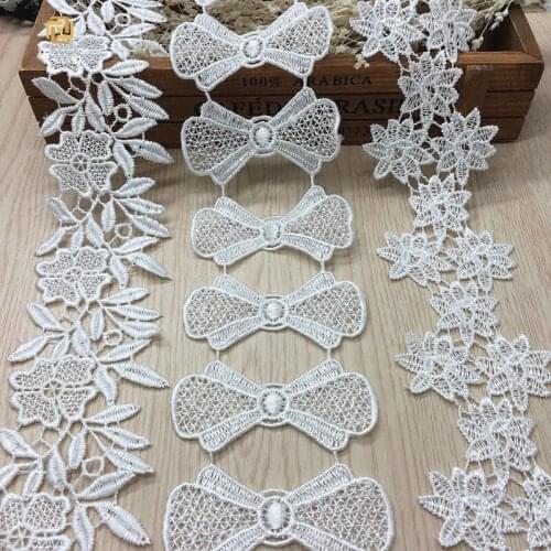 15Yards White Lace Trim Embroidery Applique Polyester Water Soluble Trimming Sewing Crafts Ribbon for Apparel garment accessory