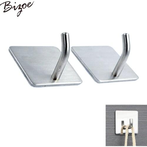 2 PCS Adhesive Hooks Hat Clothes Hanger Square Stainless Steel Mirror Kitchen Bathroom Creative Wall Hook Headphone Holder