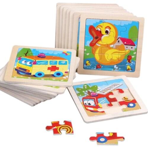 9Pcs Kids Cartoon Wooden Puzzle Toys for Children Animals Vehicle Wood Jigsaw Baby Educational Toy
