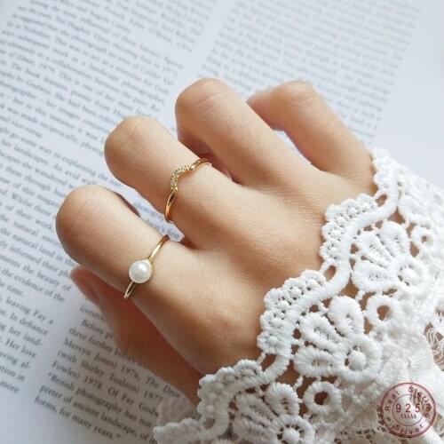 925 Sterling Silver Korean Simple Pearl Open Ring Women Light Luxury Lightweight Mothers Day Jewelry Girlfriend Gift
